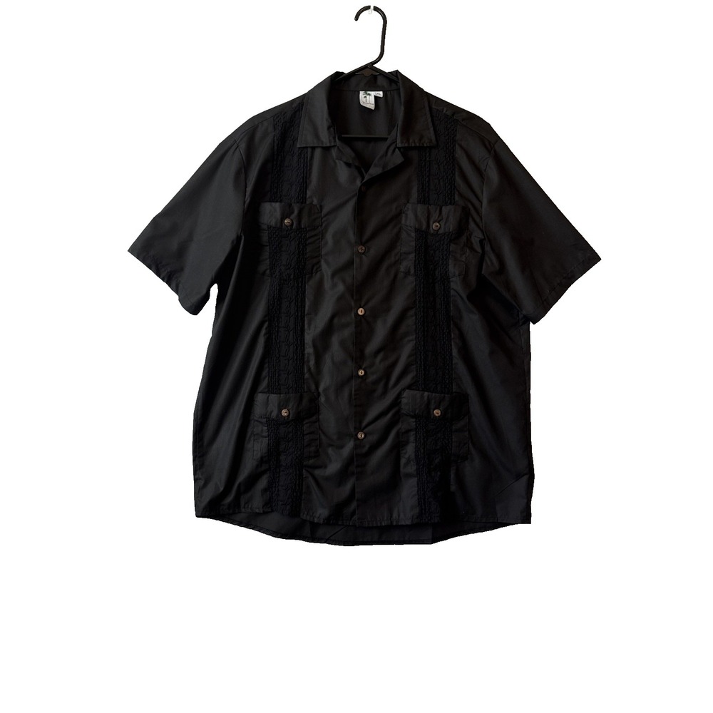 Tropiko Black‎ Guayabera Button Up Shirt XL Short Sleeve Cuban Cigar Camp Pocket